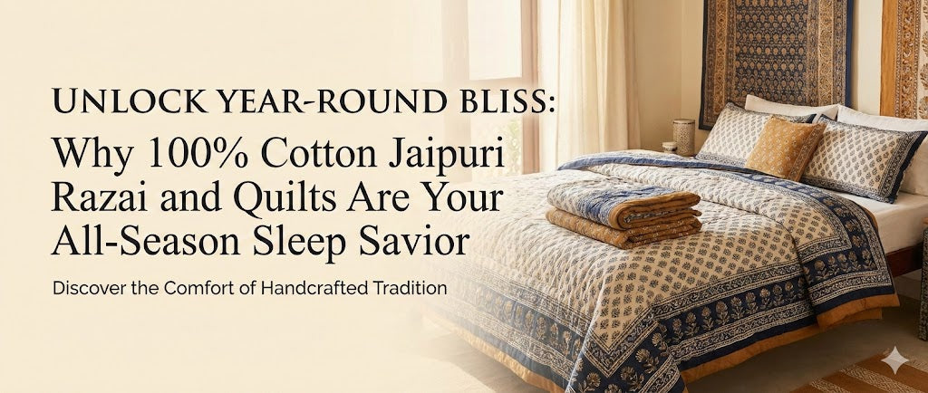 Unlock Year-Round Bliss: Why 100% Cotton Jaipuri Razai and Quilts Are Your All-Season Sleep Savior